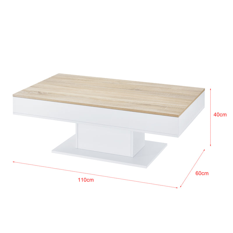 Szkic wymiarowy Stolik kawowy Lünen 40x110x60cm z 2 schowkami o wyglądzie dębu biały en.casa