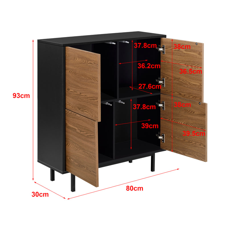Szkic wymiarowy Gnosjö szafka boczna 80x30x93cm czarny/ciemne drewno en.casa
