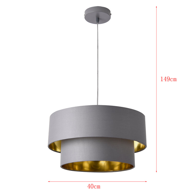 Szkic wymiarowy Lampa wisząca Lopar E27 metal tkanina szaro-złoty lux.pro