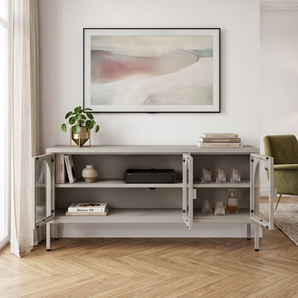 Witryna-komoda Klippestad stal 118x35x55 cm kolor wielbłądzi [en.casa]
