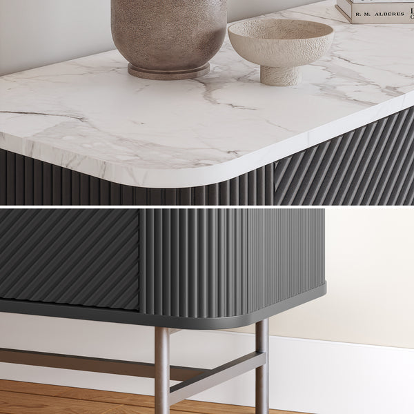 Sideboard Olvehok 110x40x77 cm czarny/efekt marmuru, biały [en.casa]