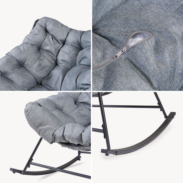 Fotel bujany kosz Villeneuve 85x90x91 cm Czarny/Szary [en.casa]