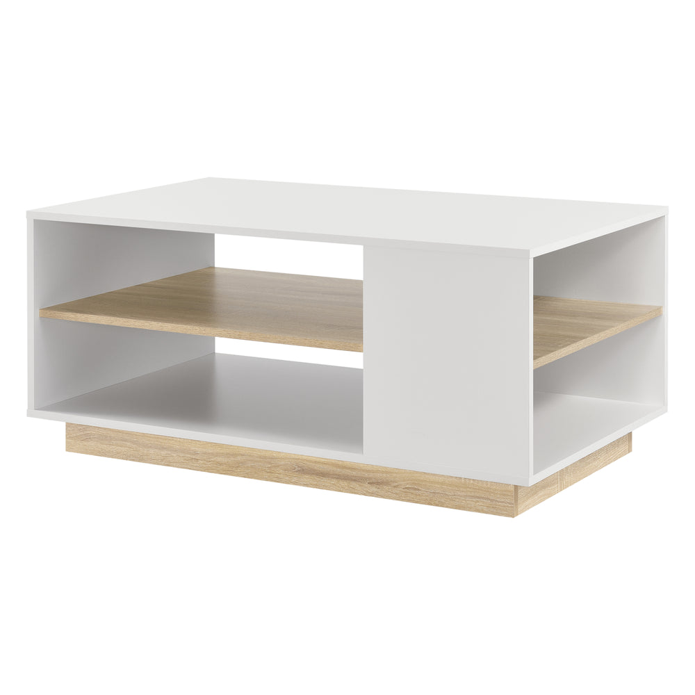 Stolik kawowy Trelleborg 100x60x46 cm z 2 półkami Biały/Dąb en.casa - premiumXL