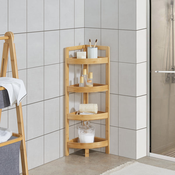 Bambusowa półka łazienkowa Lestijärvi półka narożna z 4 półkami 80x23x23cm [en.casa]