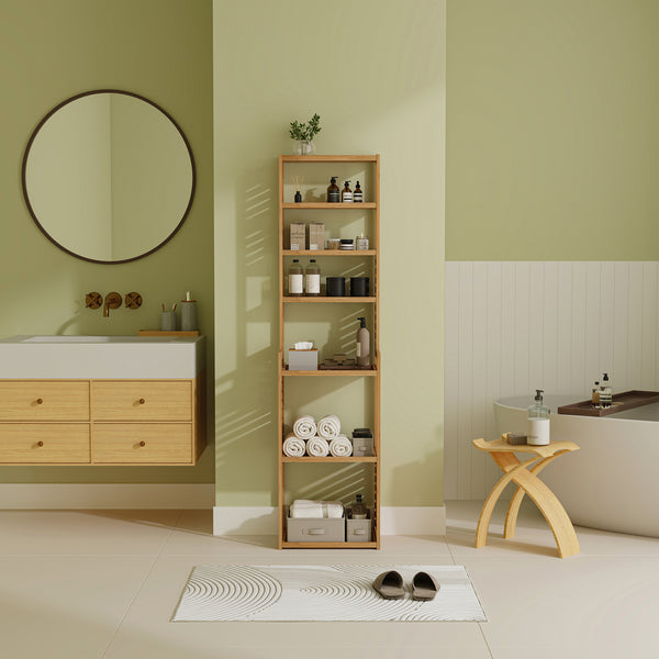 Półka stojąca Forssa 165 x 42 x 28 cm naturalny bambus [en.casa]