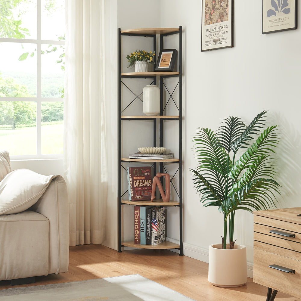 Regał na rośliny Ulfborg 6 półek 160x30x30 cm czarny/dąb [en.casa] - premiumXL