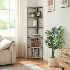 Półka na rośliny Ulfborg 6 półek 160x30x30 cm czarny/dąb [en.casa]