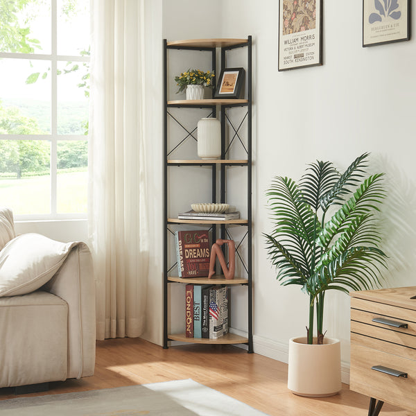 Półka na rośliny Ulfborg 6 półek 160x30x30 cm czarny/dąb [en.casa]