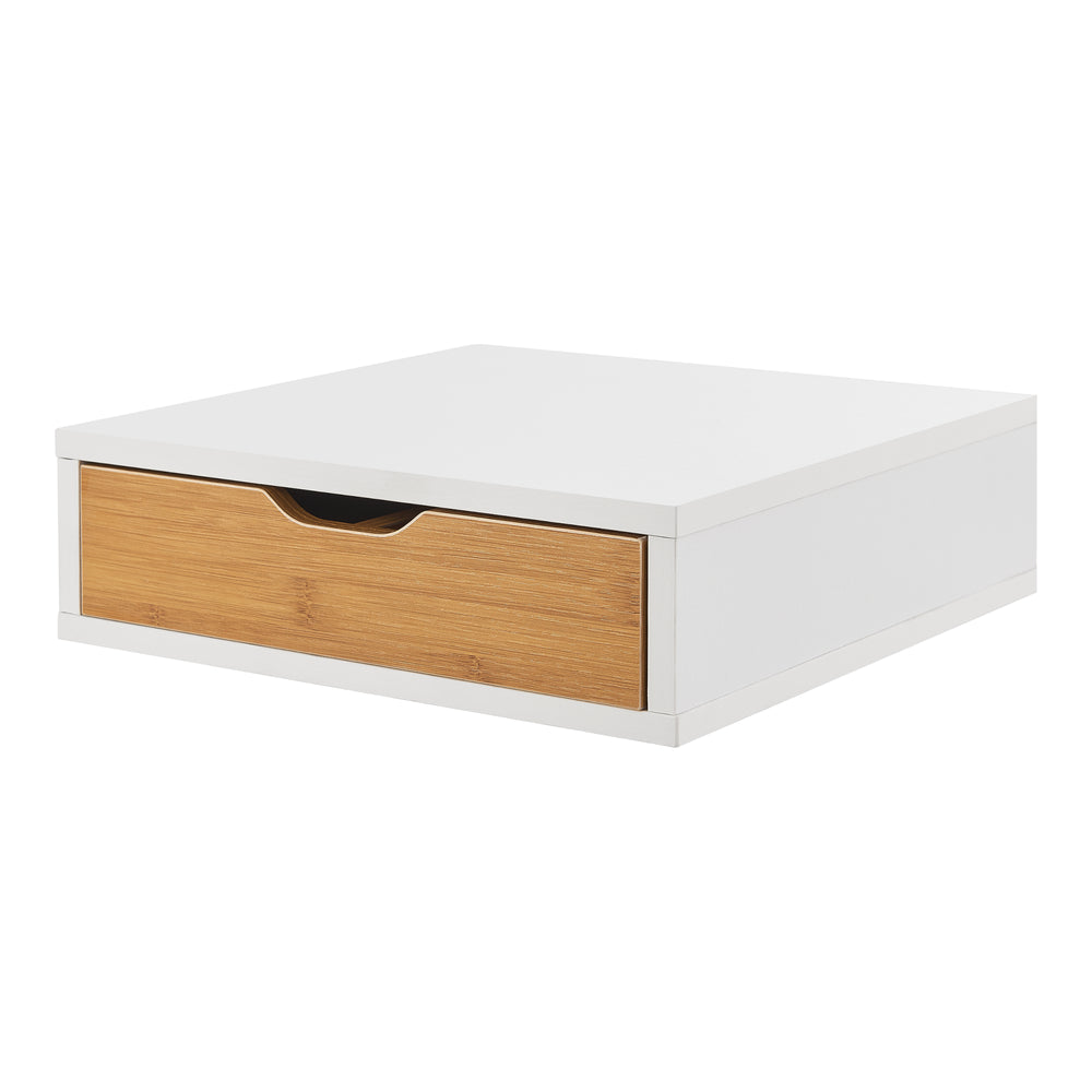 Pudełko z szufladami Vieremä 9x30x31cm białe/bambusowy wygląd [en.casa] - premiumXL