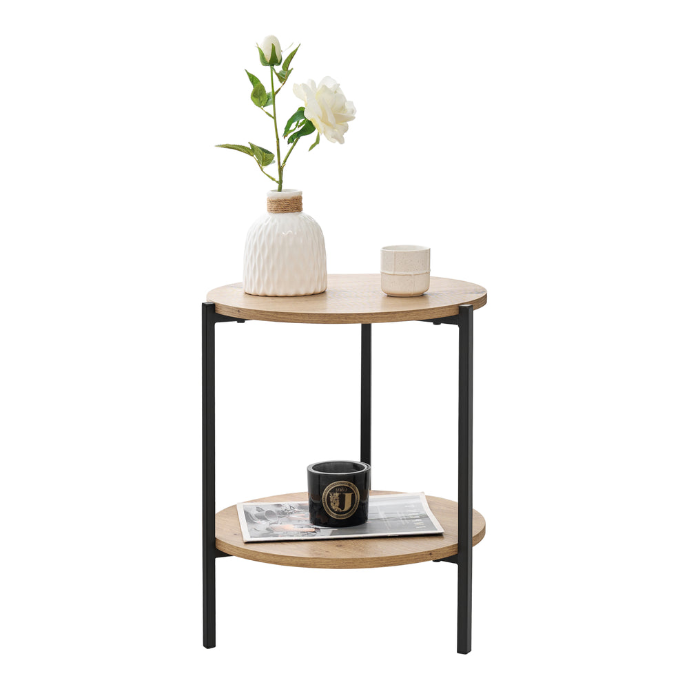 Stolik pomocniczy Kuopio 50xØ40cm czarny/imitacja drewna [en.casa] - premiumXL