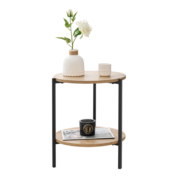 Stolik boczny Kuopio 50xØ40cm czarny/drewniany [en.casa]