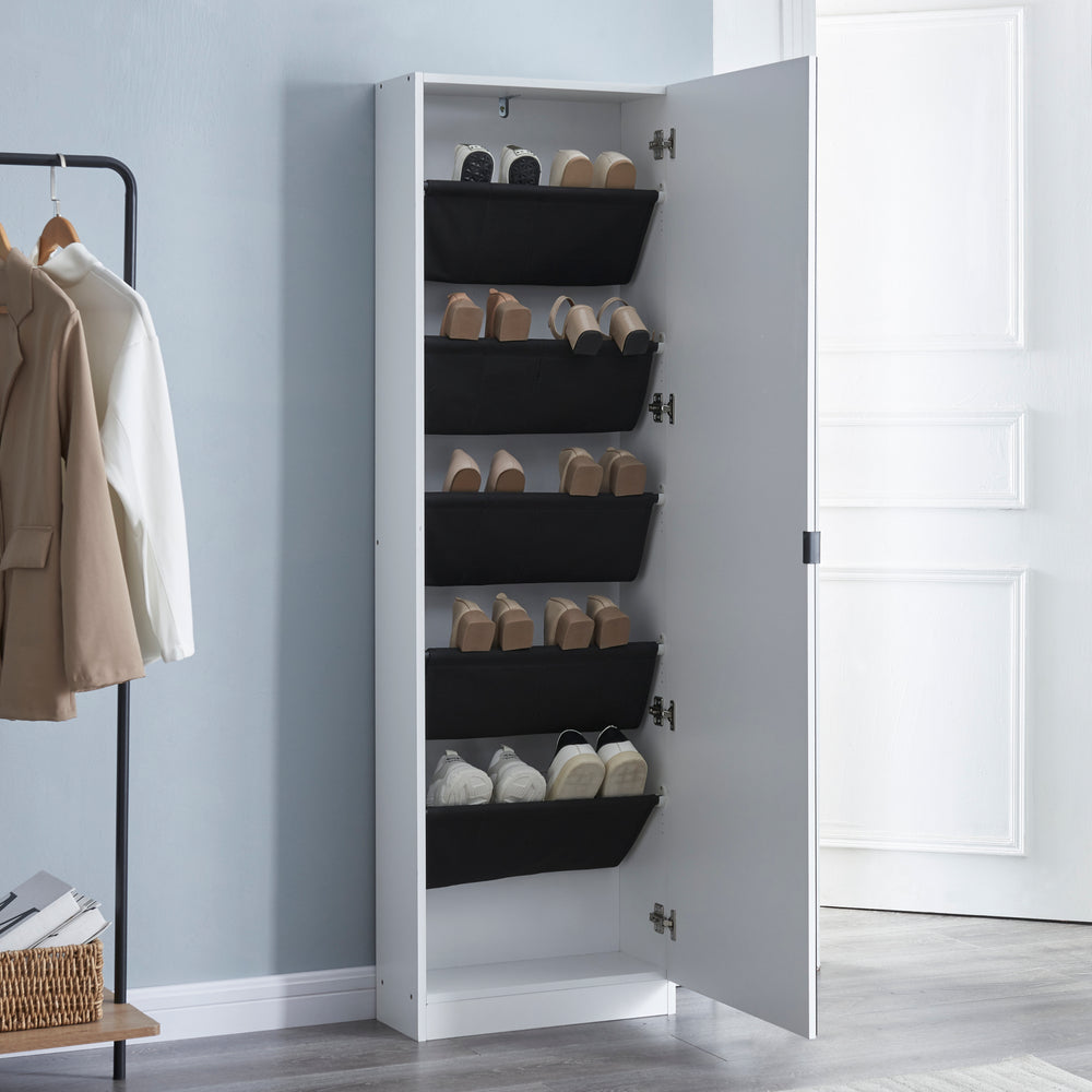 Szafka na buty Meura 160x48x20cm z lustrem Biała [en.casa] - premiumXL