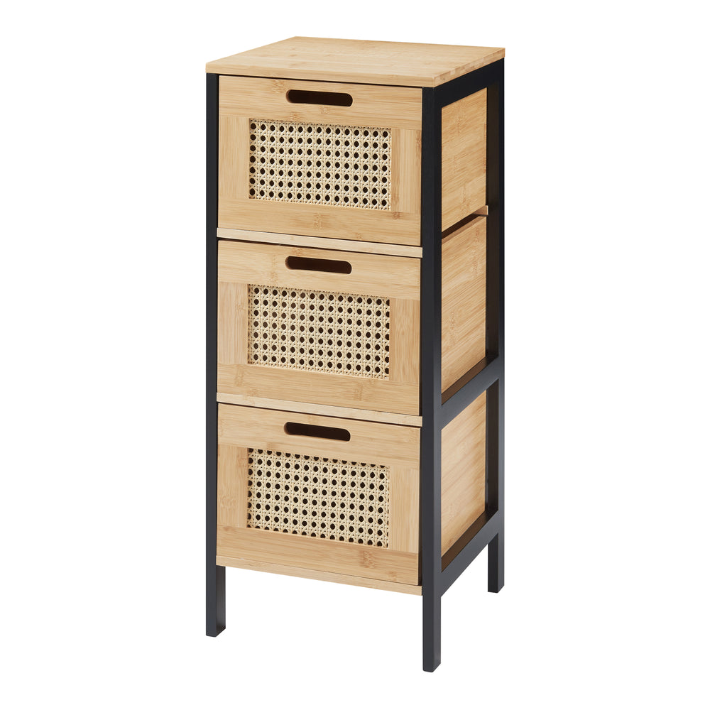 Komoda łazienkowa Tervola z 3 szufladami Czarna/Bambus [en.casa] - premiumXL