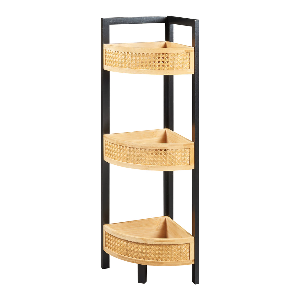 Półka narożna Tervola 80x23x23 cm czarna/bambus [en.casa] - premiumXL