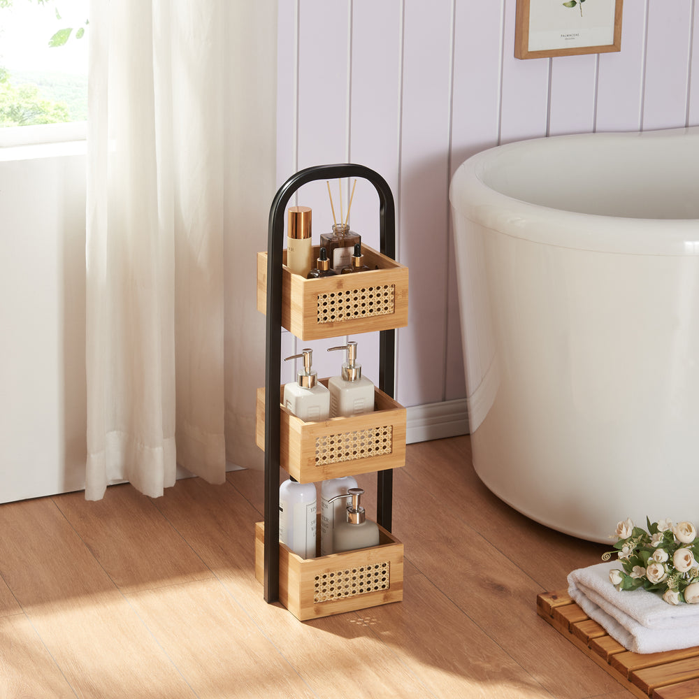 Regał łazienkowy Tervola 73x23x19 cm czarny/bambus [en.casa] - premiumXL