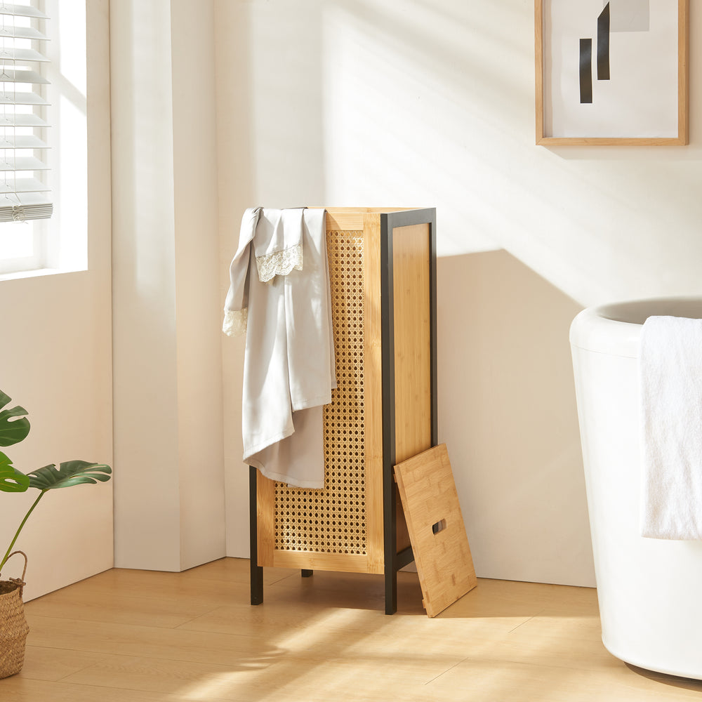 Kosz na pranie Tervola 51 L Czarny/Bambus [en.casa] - premiumXL