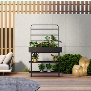 Stojak na rośliny zewnętrzne Aalsmeer metal 154x96x24 cm czarny [casa.pro]