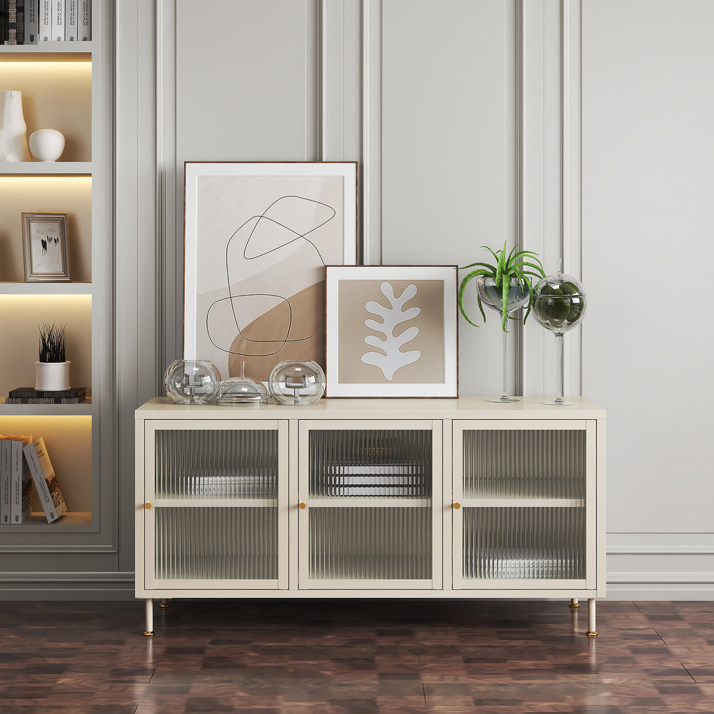 Szafka RTV Lindau stalowa 120x40x59 cm kremowobiała [en.casa] - premiumXL