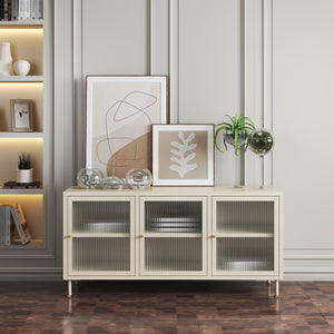 Szafka pod TV Lindau stal 120x40x59 cm kremowa biel [en.casa]