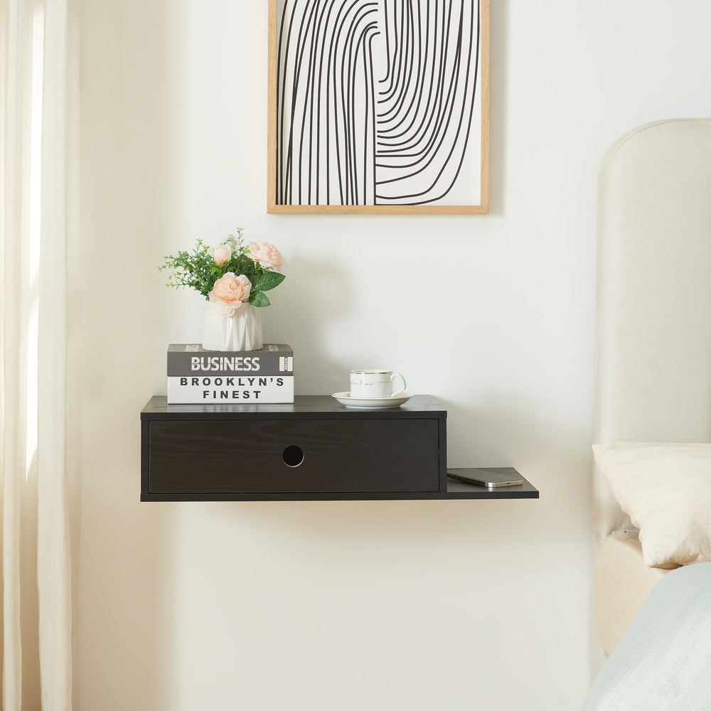 Półka ścienna Stor z szufladą 65x30x15 cm czarna [en.casa] - premiumXL