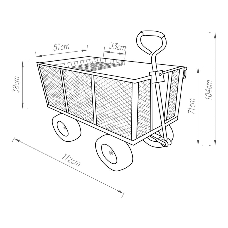 Szkic wymiarowy Wózek ręczny Corropoli 112x51 cm maks. 550 kg czarny/żółty [pro.tec]