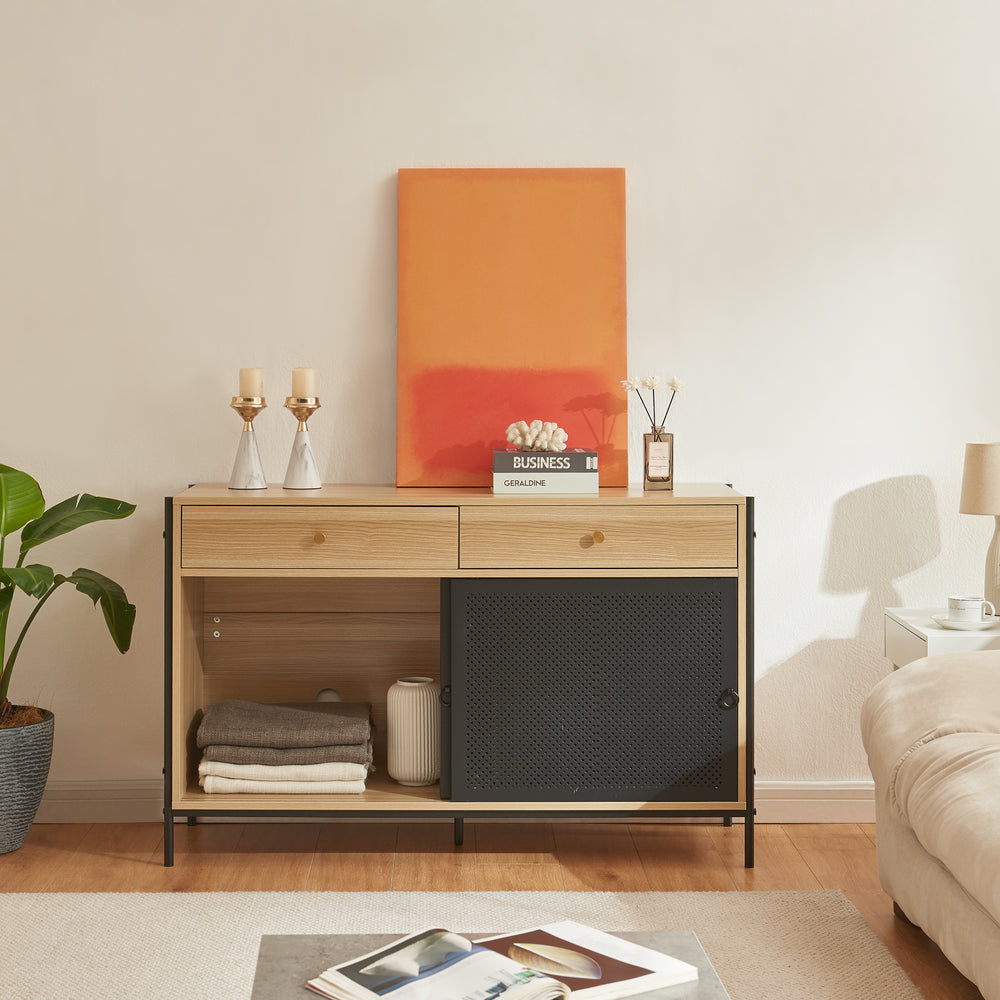 Szafka RTV Tysnes 120x40x75 cm dąb/czarny [en.casa] - premiumXL