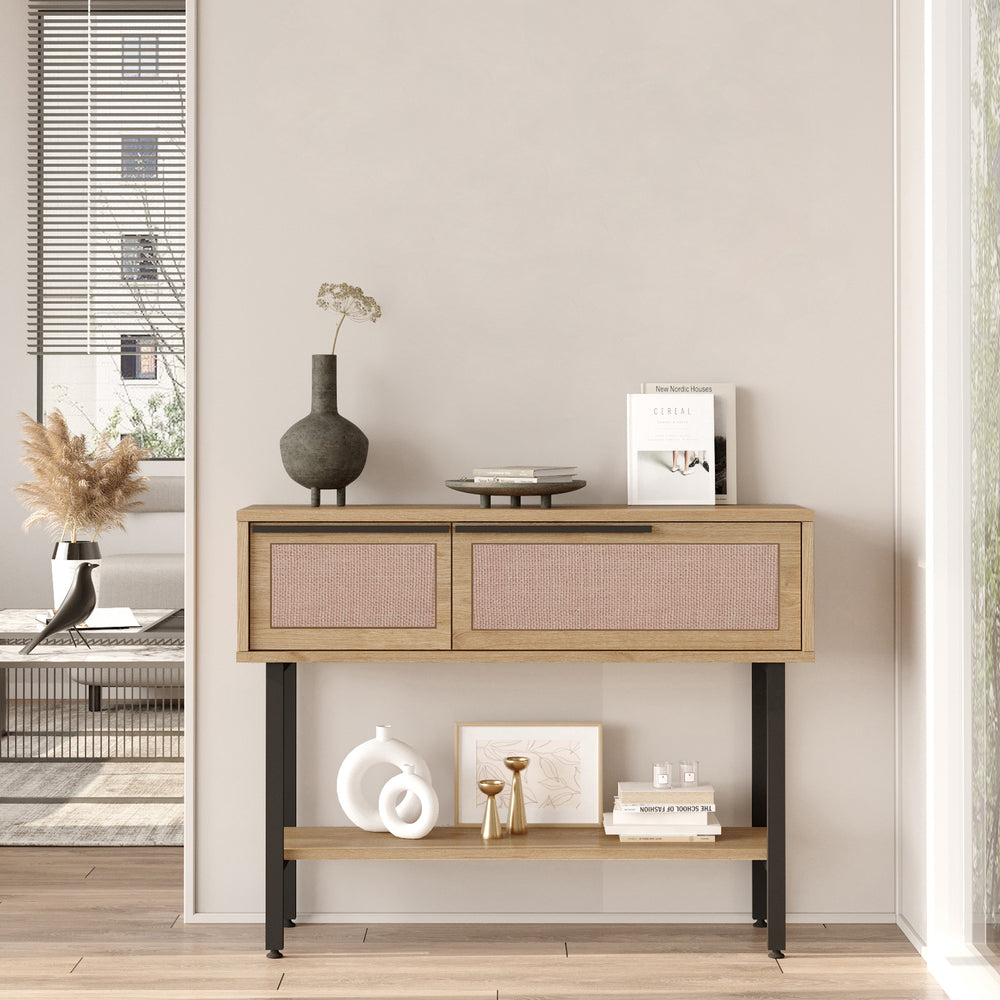 Konsola Kvænangen 100x30x76 cm dąb/efekt rattanu [en.casa] - premiumXL