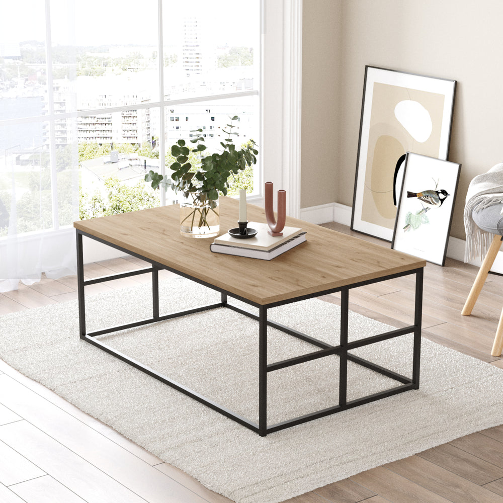 Stolik kawowy Velendi 100x60x40 cm dąb/czarny [en.casa] - premiumXL