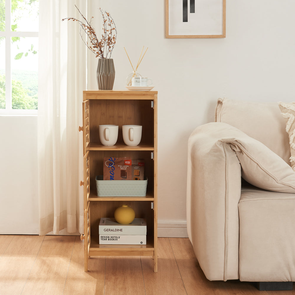 Szafka pomocnicza z 3 drzwiami Ypäjä 82x33x27 cm bambus [en.casa] - premiumXL