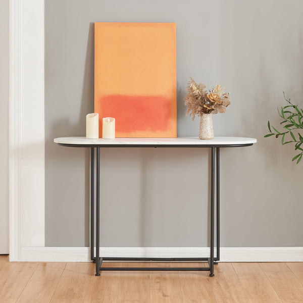 Stolik konsolowy Nordfron 120x40x75 cm marmur, biały [en.casa]