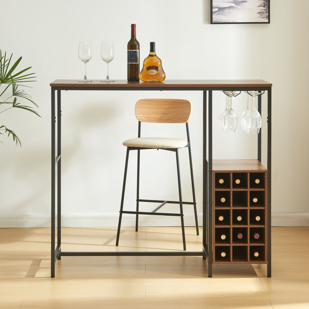 Stół barowy Trøndelag 120x40x105 cm z regałem na wino na 15 butelek [en.casa] - premiumXL