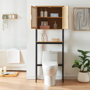 Szafka toaletowa Tervola 172x63x27 cm czarna/bambus [en.casa]