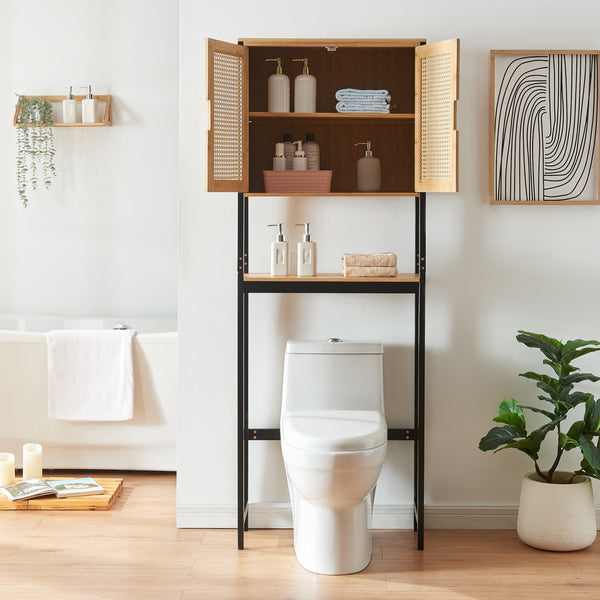 Szafka toaletowa Tervola 172x63x27 cm czarna/bambus [en.casa]