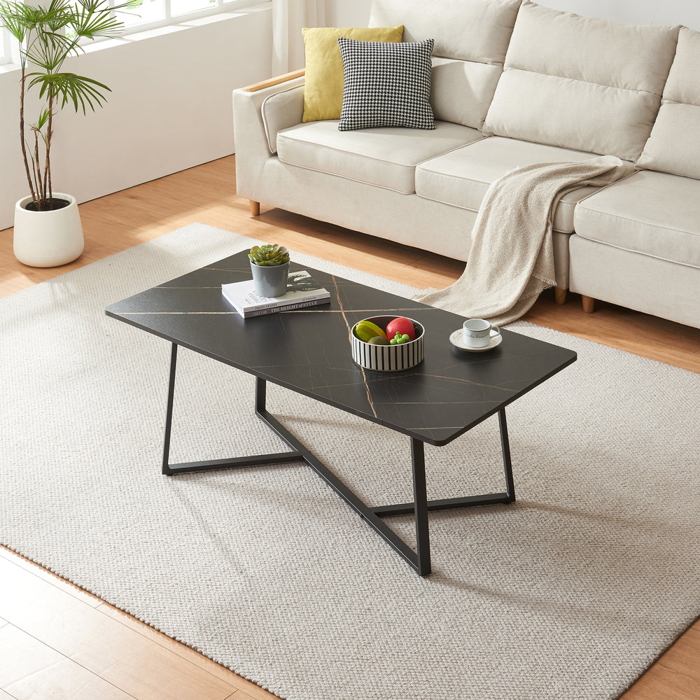 Stolik kawowy Riskiften 120x60x48 cm, efekt marmuru, czarny [en.casa] - premiumXL