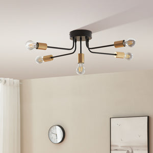 Lampa sufitowa Benfleet 5 x E27 czarny/mosiądz [lux.pro]