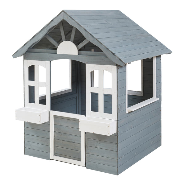 Domek dla dzieci Vesa 138x120x102 cm drewno jodłowe szary [casa.pro]
