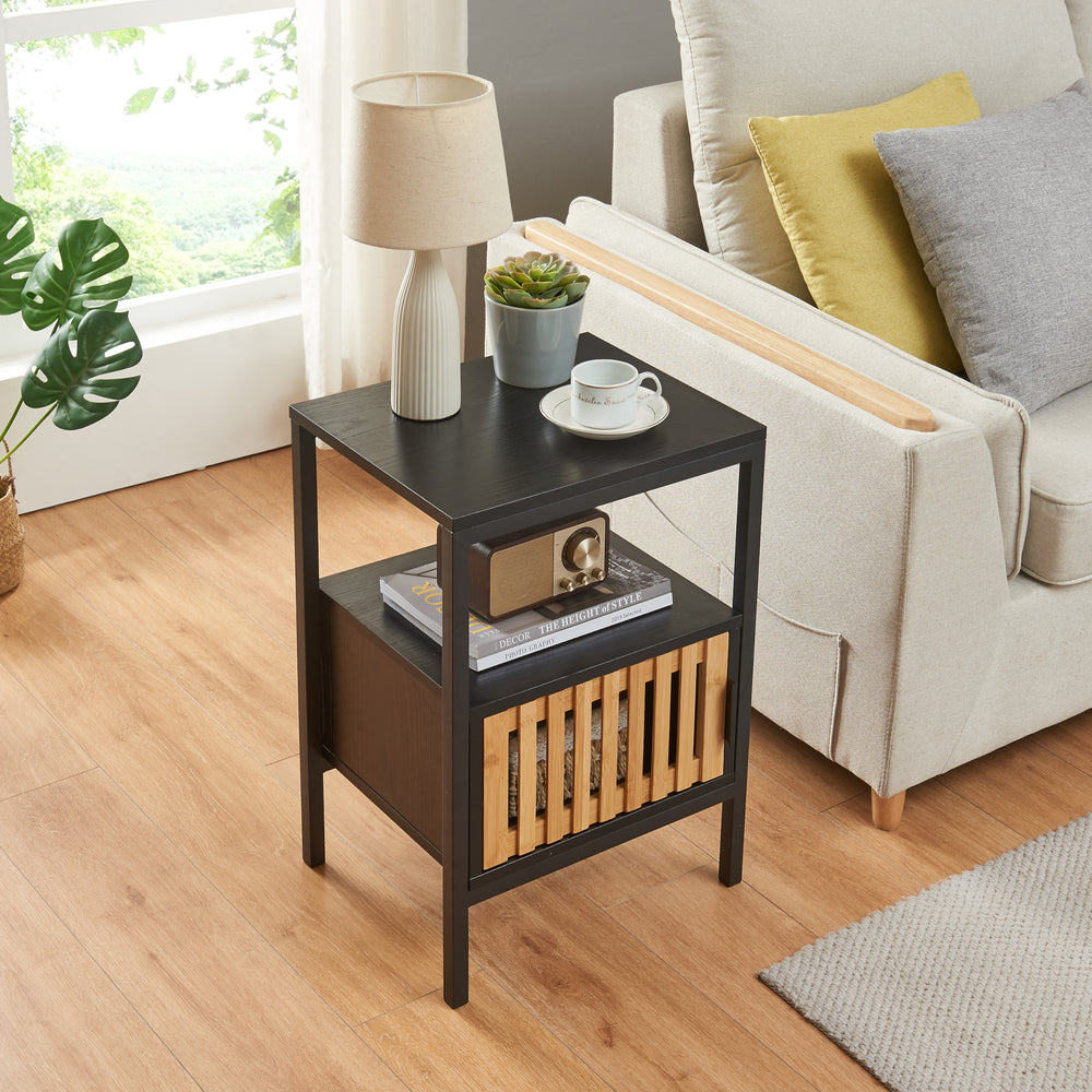 Stolik nocny Luniehti 58x40x33 cm czarny/naturalny [en.casa] - premiumXL