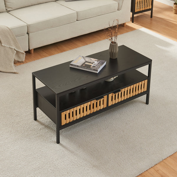 Stolik kawowy Luniehti 100x40x48 cm czarny/natura [en.casa]