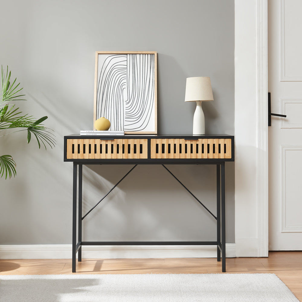 Konsola Luniehti 100x40x75 cm czarny/naturalny [en.casa] - premiumXL