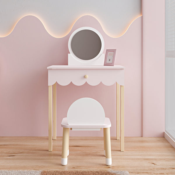 Stolik do makijażu dla dzieci z krzesełkiem Vestnes Cotton Candy/White [en.casa]