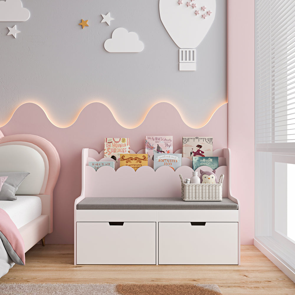 Ławka dziecięca z półką Vestnes 100x45x70 cm Cotton Candy/Biały [en.casa] - premiumXL