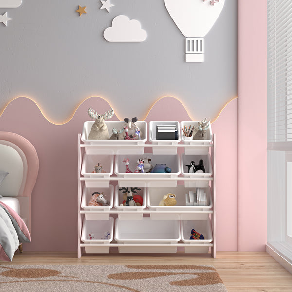Półka dziecięca Vestnes z 12 pojemnikami 78x86x27 cm Cotton Candy/biała [en.casa]
