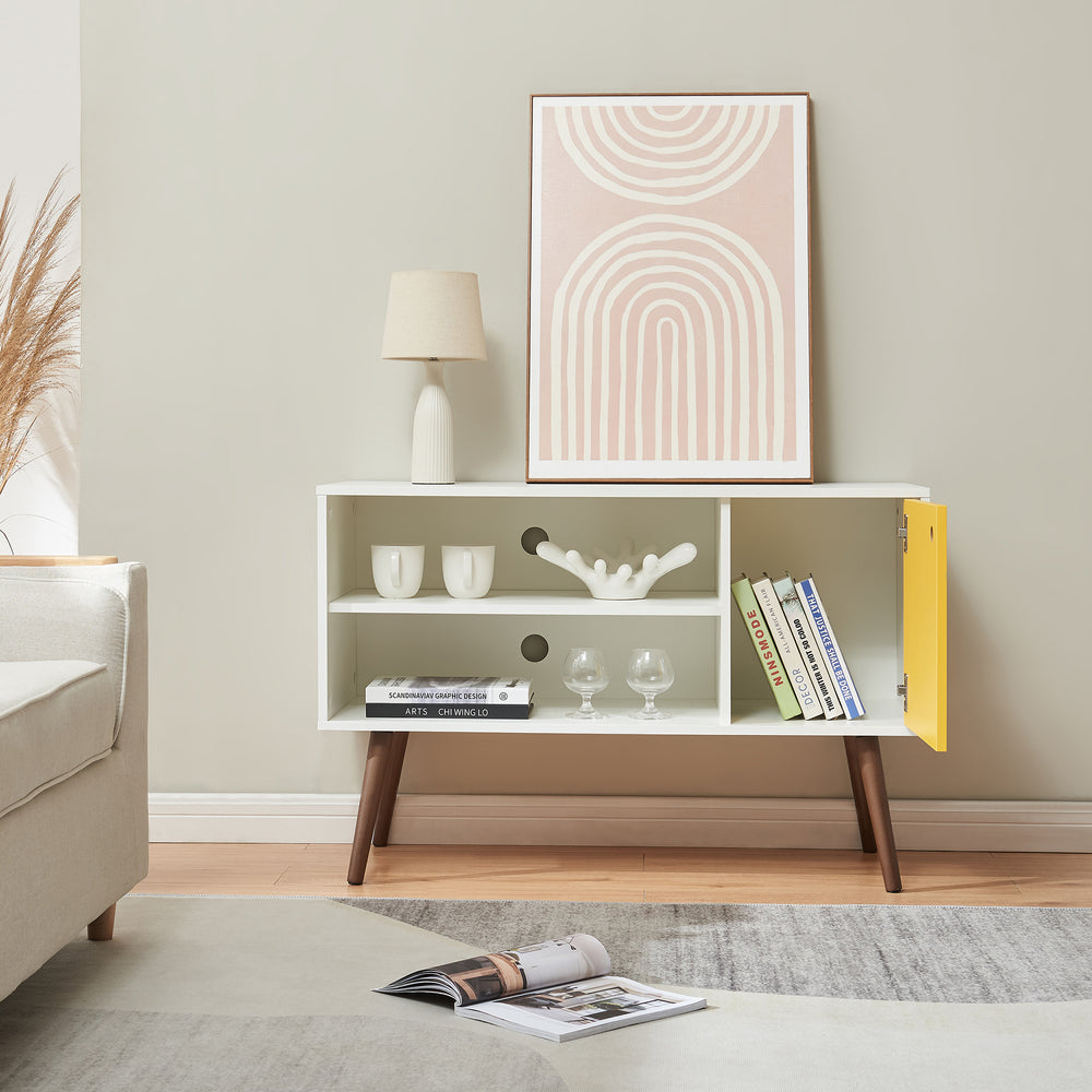 Szafka RTV Vare 100x40x66 cm biała/żółta [en.casa] - premiumXL