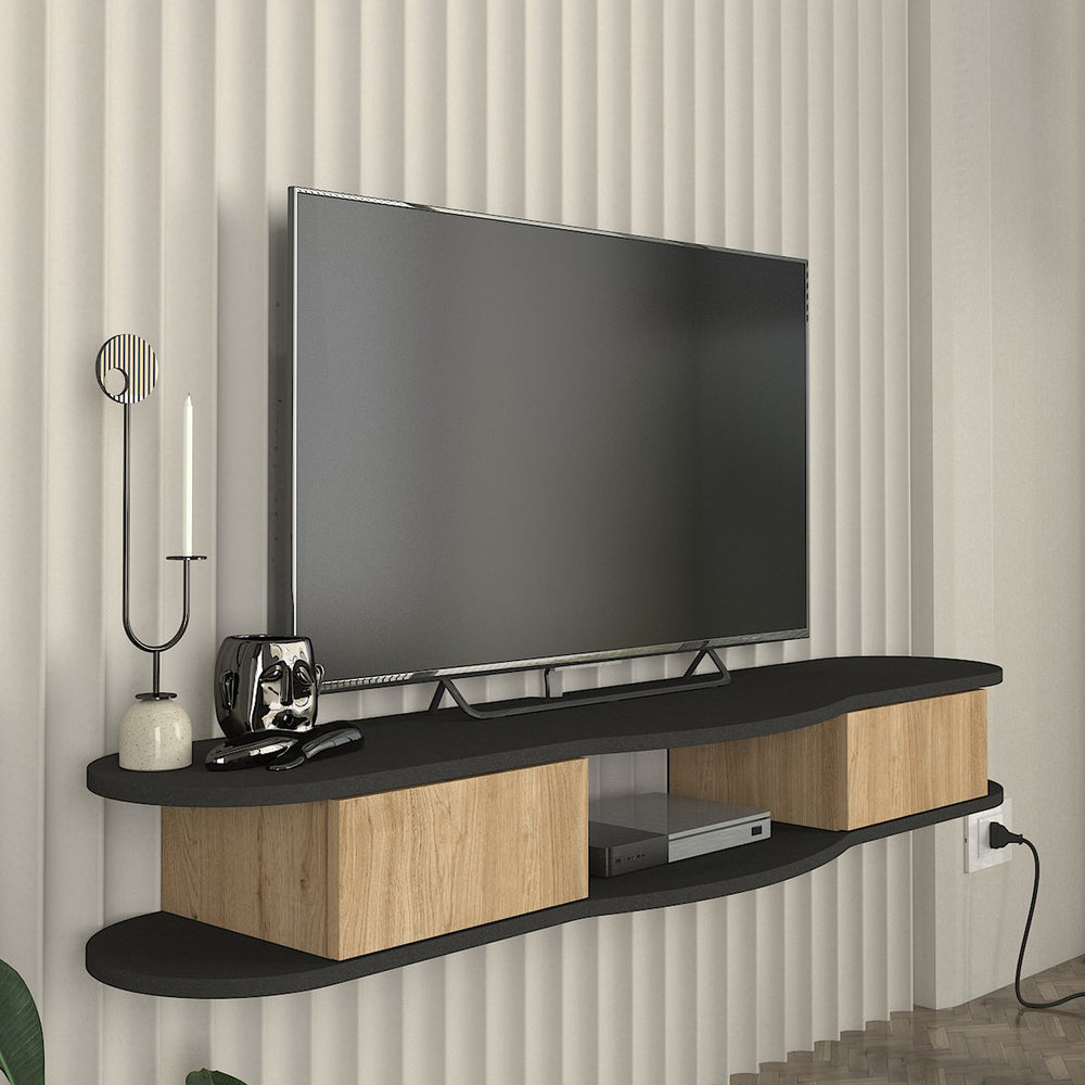 Szafka RTV wisząca Nyskiri 150x35x19 cm antracyt/dąb [en.casa] - premiumXL