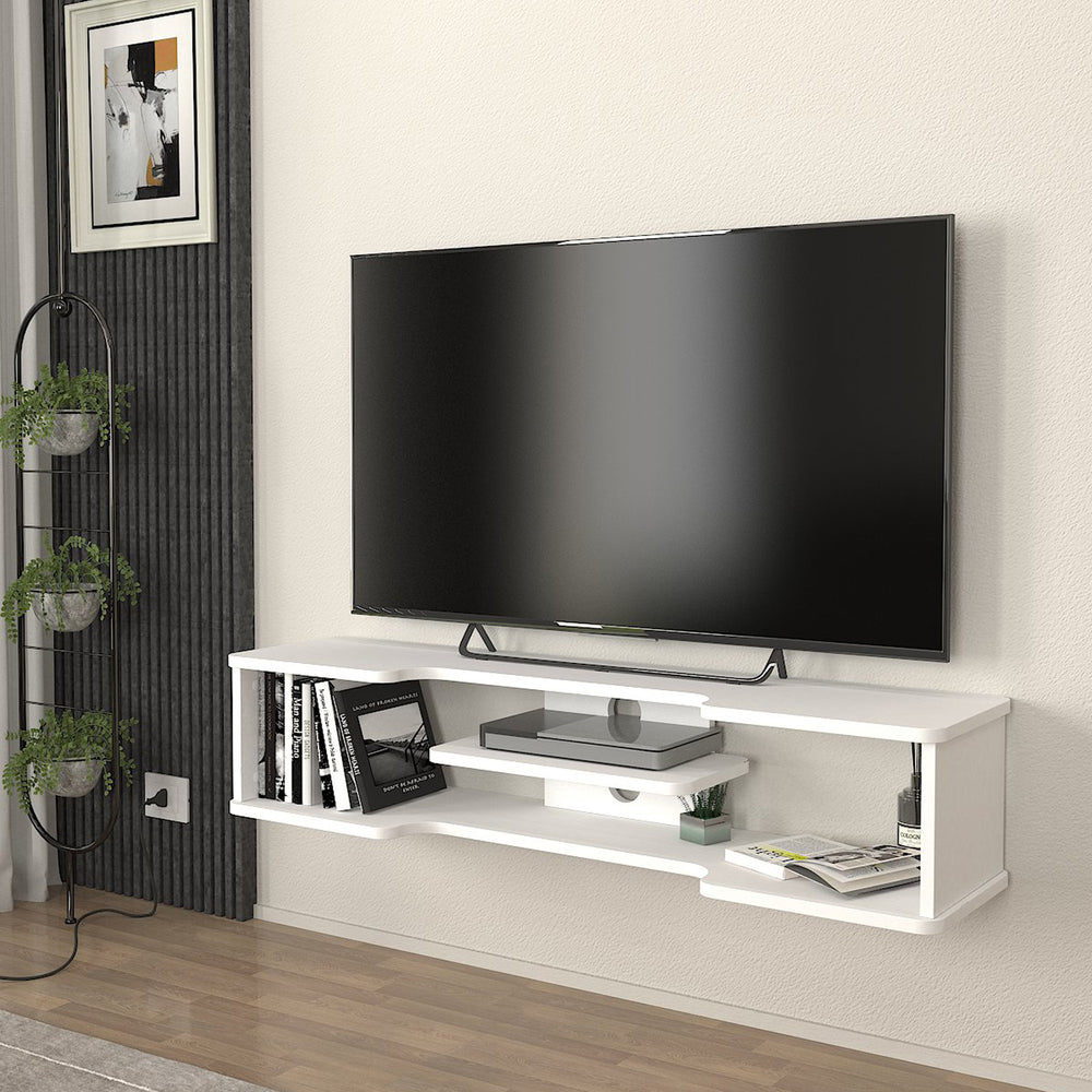 Szafka RTV wisząca Yrela 120x30x26 cm biała [en.casa] - premiumXL