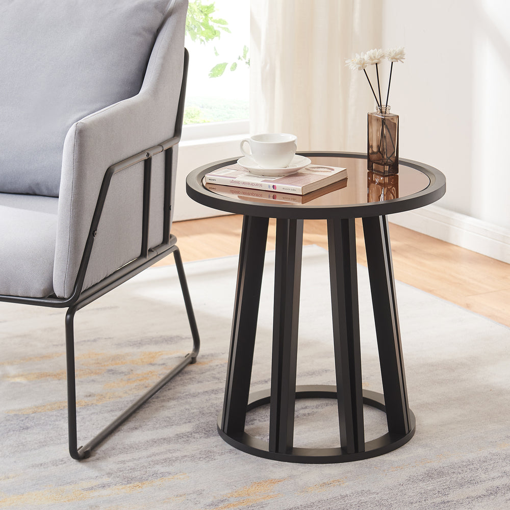 Stolik pomocniczy Burgess 51xØ51 cm czarny/imitacja orzecha [en.casa] - premiumXL