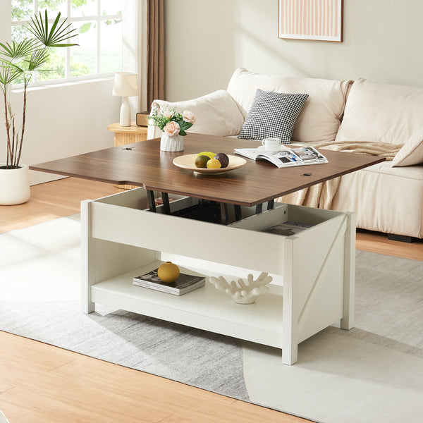 Stolik kawowy Kasama z podnoszonym blatem i schowkiem 110x55x54 cm orzech/biały [en.casa]