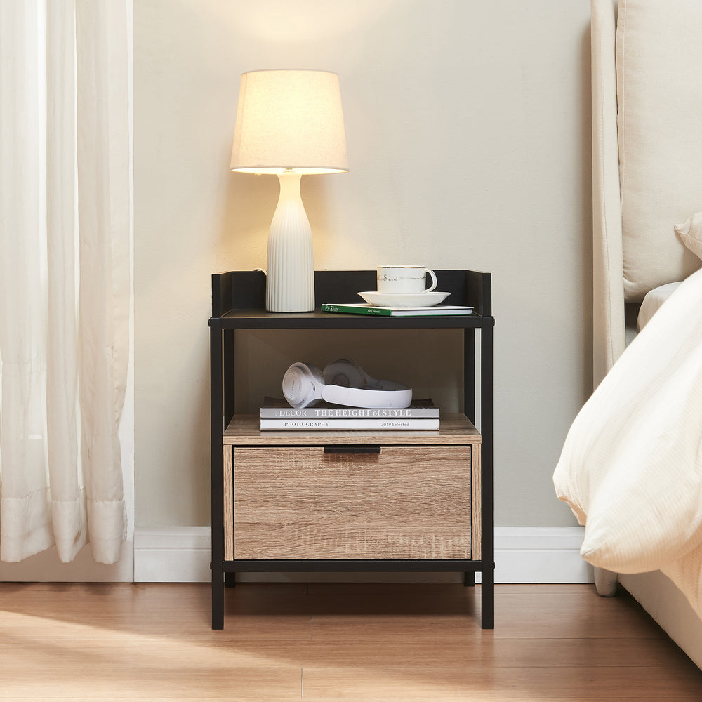 Stolik nocny Belana 51x40x35 cm czarny/dąb [en.casa] - premiumXL