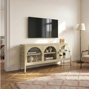 Witryna-komoda Klippestad stal 118x35x55 cm kolor wielbłądzi [en.casa]