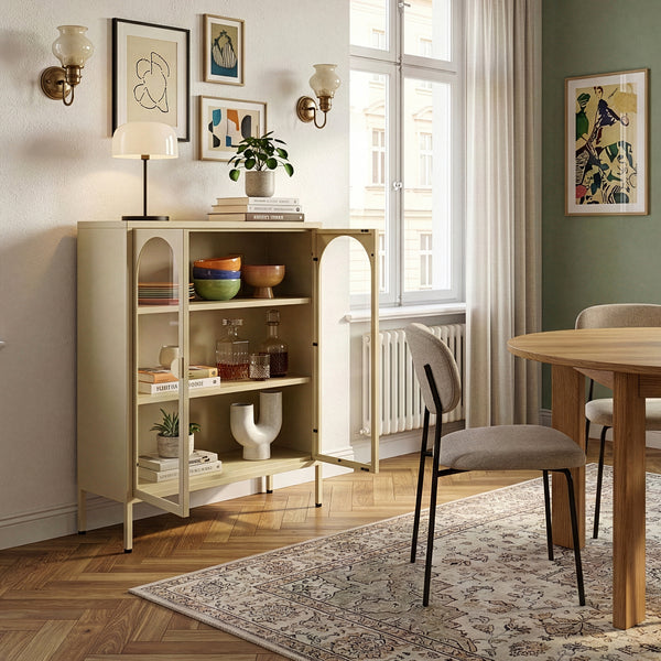 Witryna-komoda Klippestad stal 95x80x35 cm kolor wielbłądzi [en.casa]
